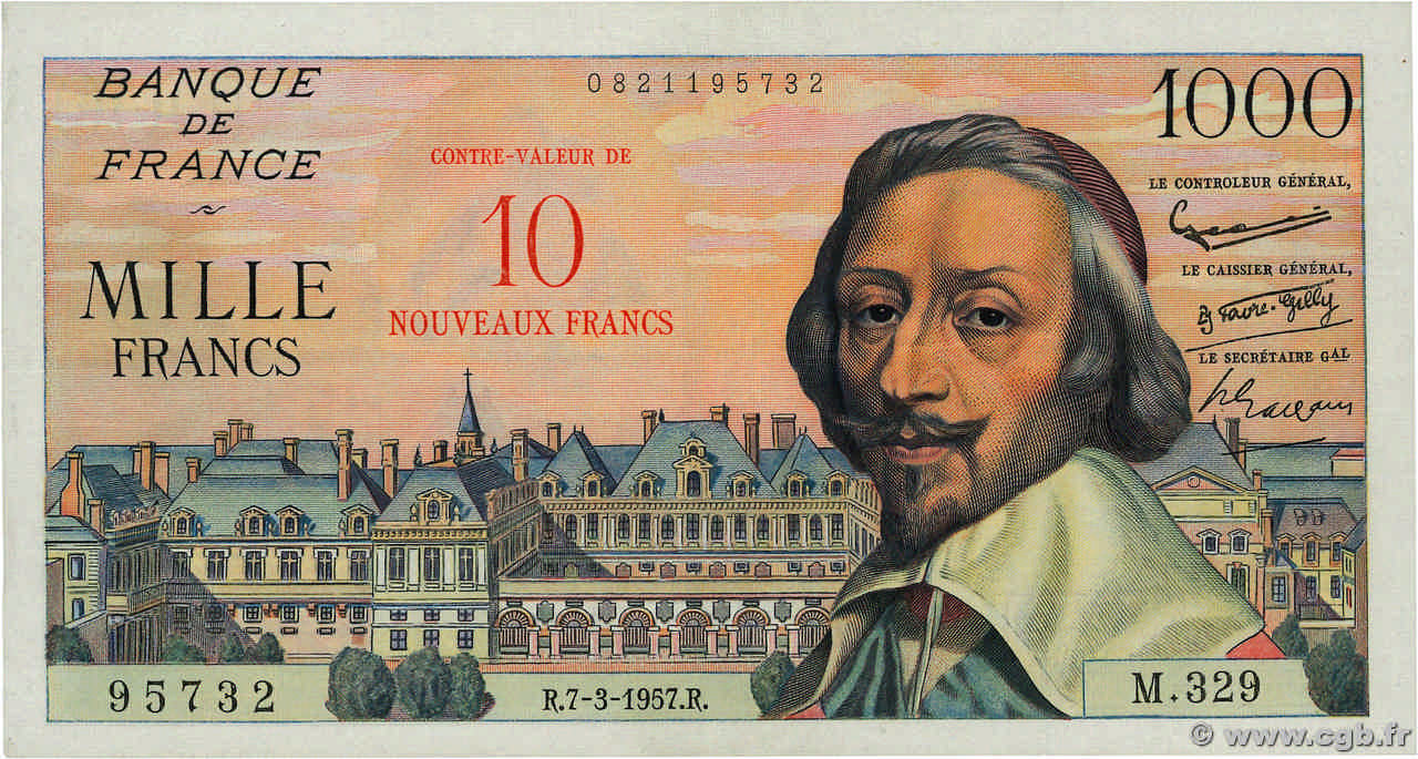 10 NF sur 1000 Francs RICHELIEU FRANKREICH  1957 F.53.01 fVZ