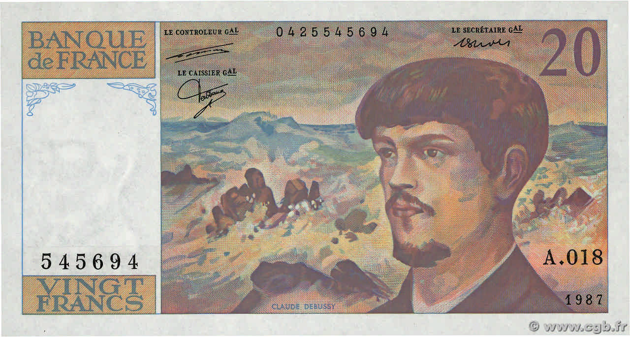 20 Francs DEBUSSY FRANCE  1987 F.66.08A18 UNC