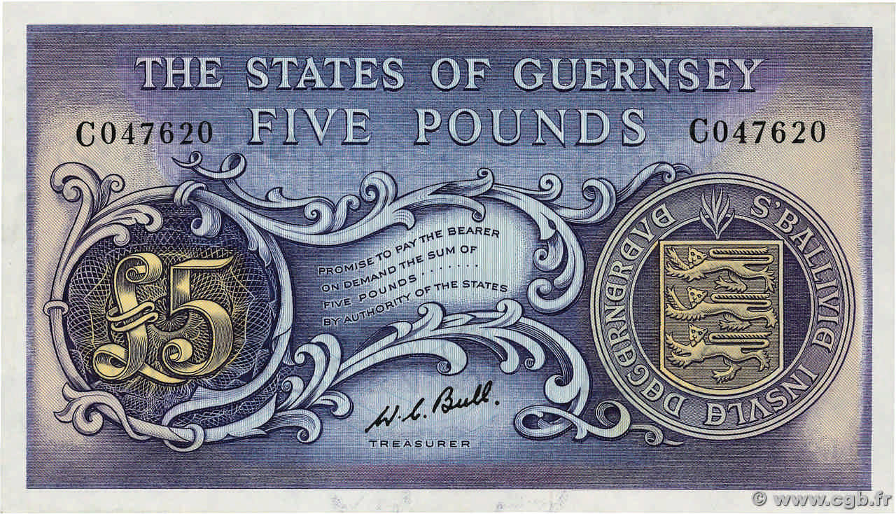 5 Pounds GUERNSEY  1969 P.46c SPL+
