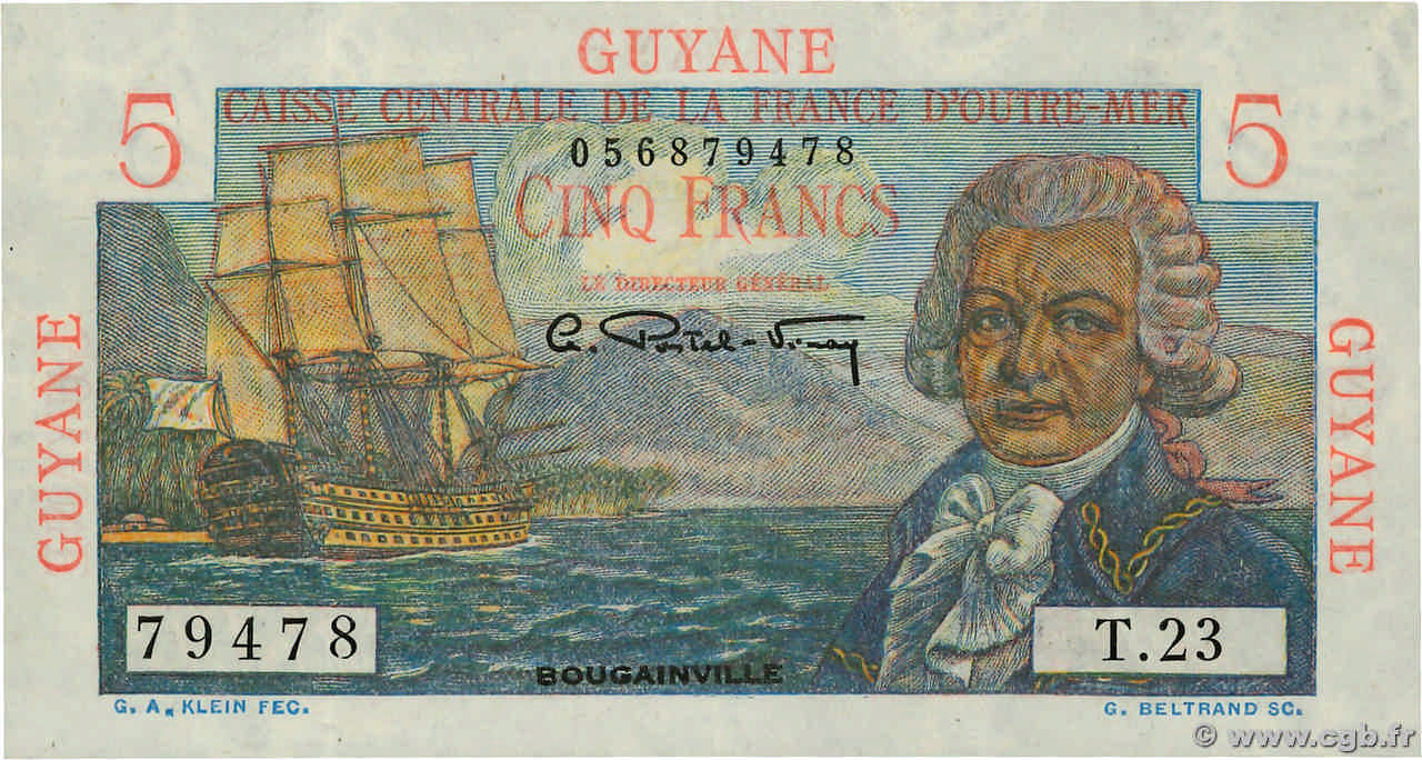5 Francs Bougainville FRENCH GUIANA  1946 P.19a AU