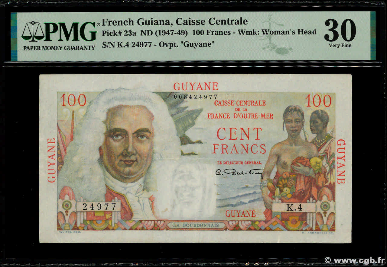 100 Francs La Bourdonnais FRENCH GUIANA  1946 P.23a VF