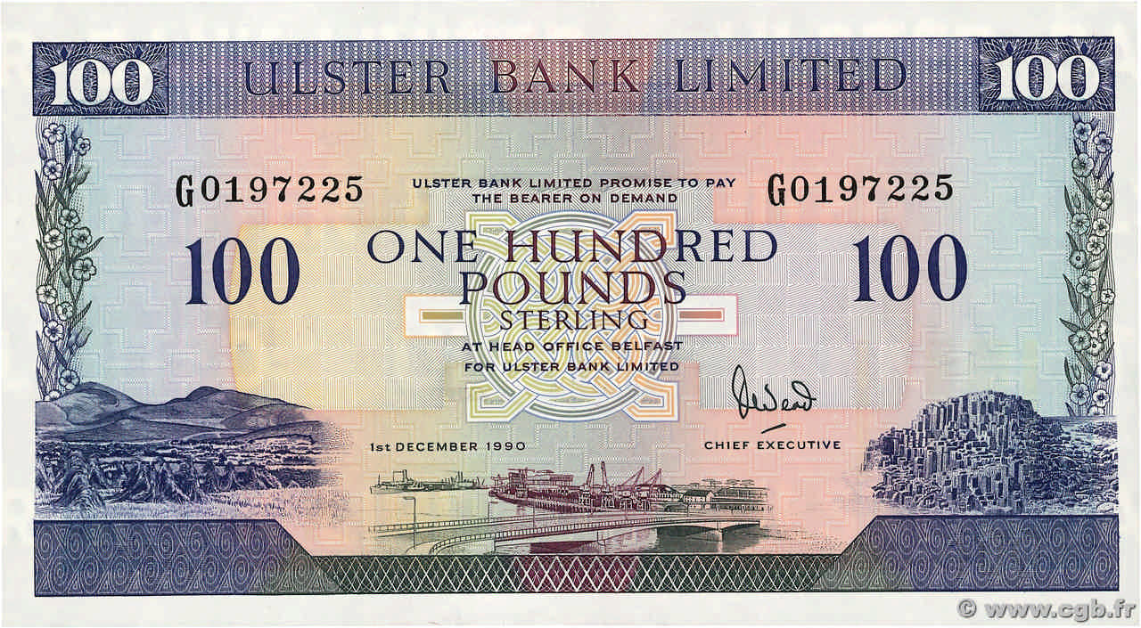 100 Pounds NORTHERN IRELAND  1990 P.334a UNC