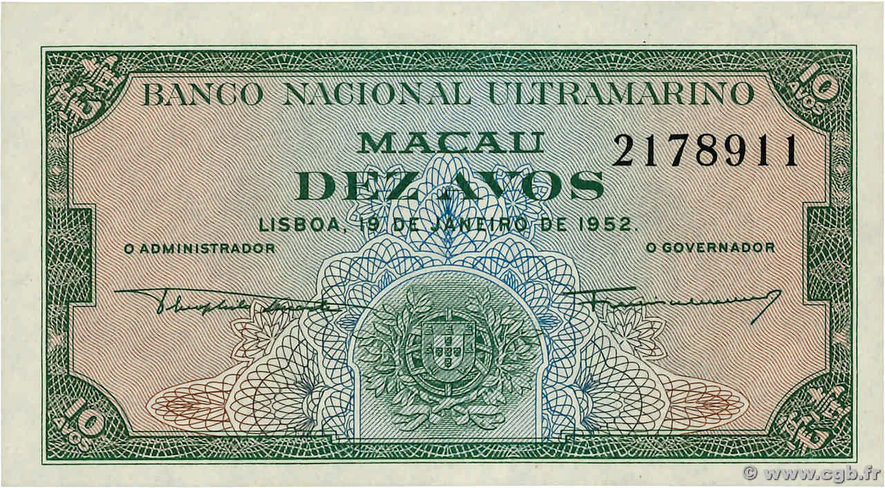 10 Avos MACAO  1952 P.042r FDC