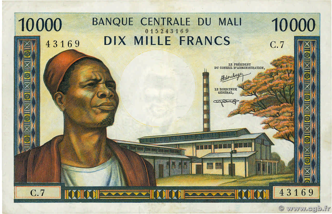 10000 Francs MALI  1973 P.15d q.BB
