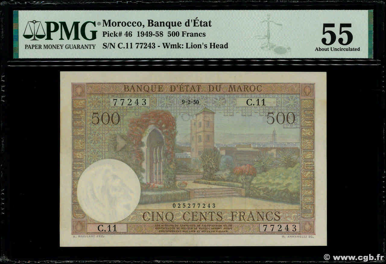 500 Francs MAROKKO  1950 P.46 fST