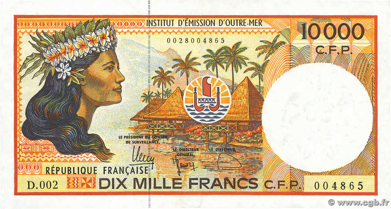 10000 Francs FRENCH PACIFIC TERRITORIES  2010 P.04g VF