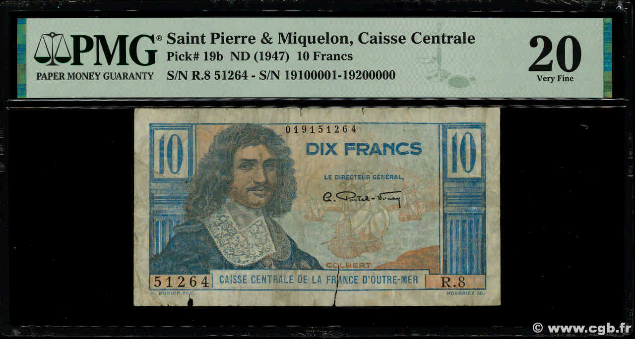 10 Francs Colbert SAINT PIERRE E MIQUELON  1947 P.19b MB