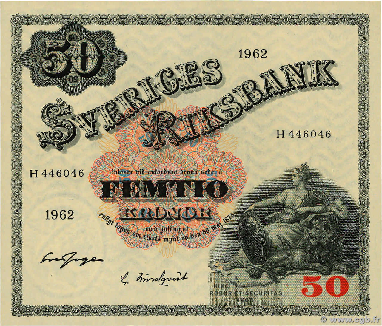50 Kronor SUÈDE  1962 P.47d AU