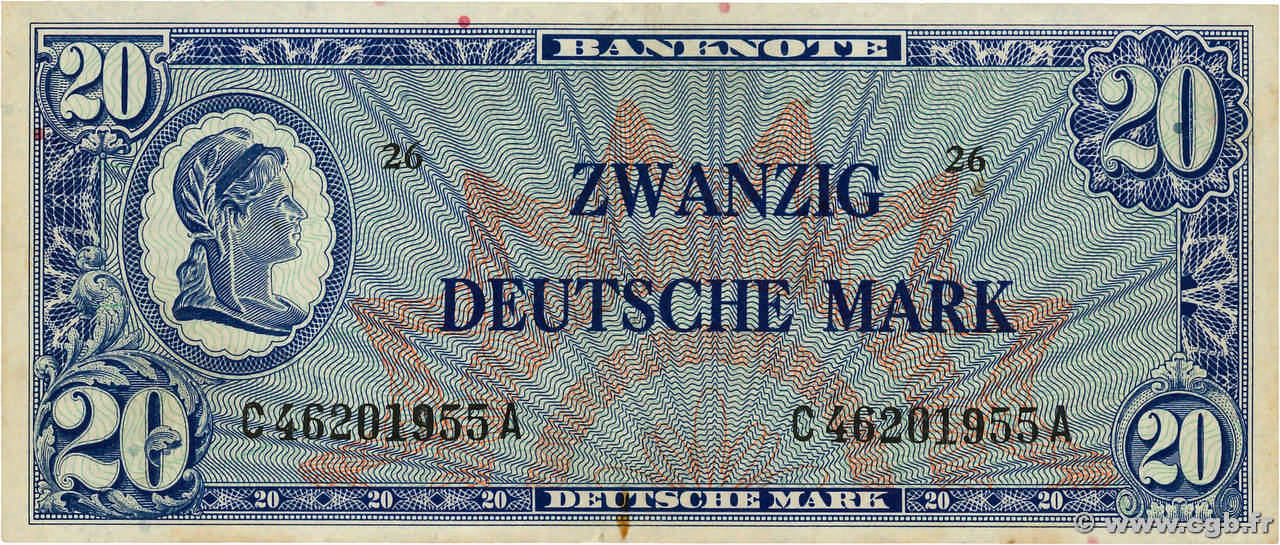 20 Deutsche Mark GERMAN FEDERAL REPUBLIC  1948 P.09a EBC