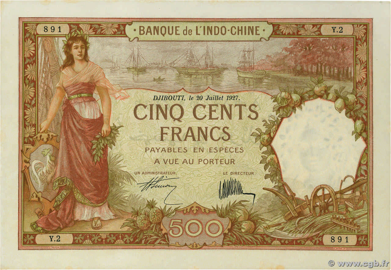 500 Francs DJIBUTI  1927 P.09a q.AU