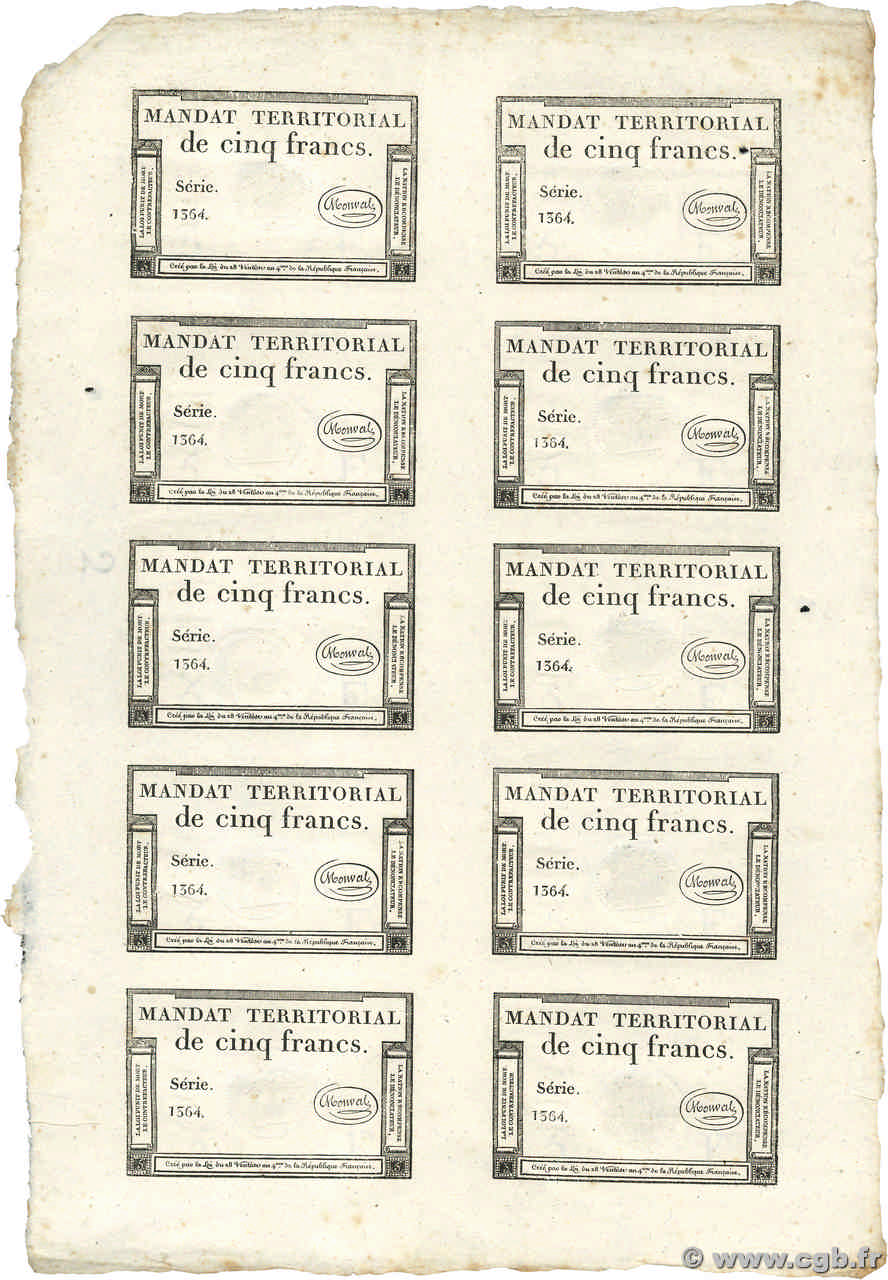 5 Francs Monval sans cachet Planche FRANCIA  1796 Ass.63ap AU