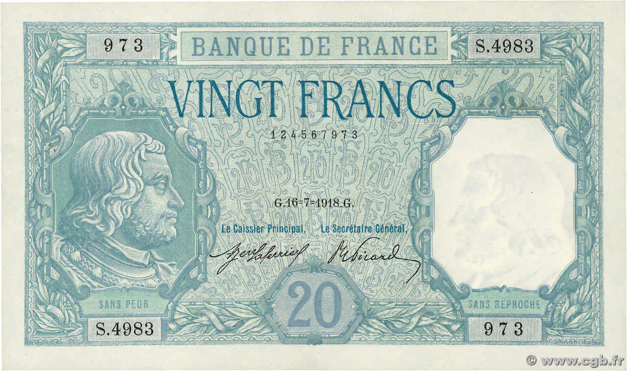 20 Francs BAYARD FRANCIA  1918 F.11.03 EBC