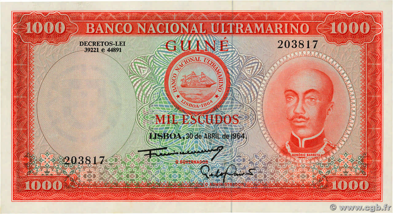 1000 Escudos PORTUGUESE GUINEA  1964 P.043a UNC-