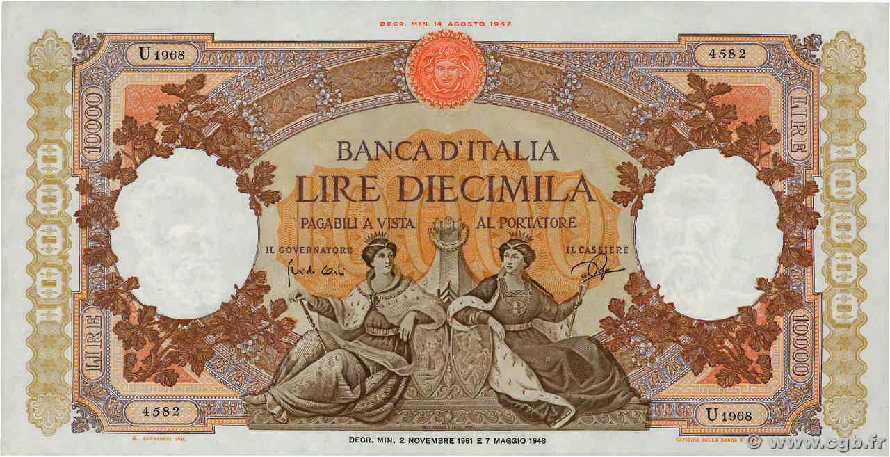 10000 Lire ITALIEN  1961 P.089d VZ