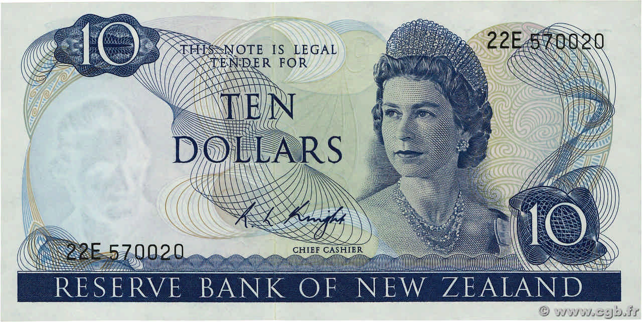 10 Dollars NUEVA ZELANDA
  1975 P.166c SC+