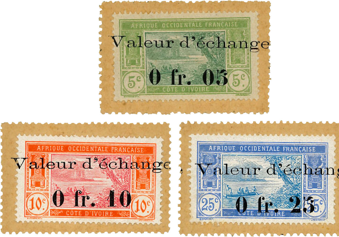 5, 10 et 25 Centimes COTE D IVOIRE  1920 P.04 à 06 pr.NEUF