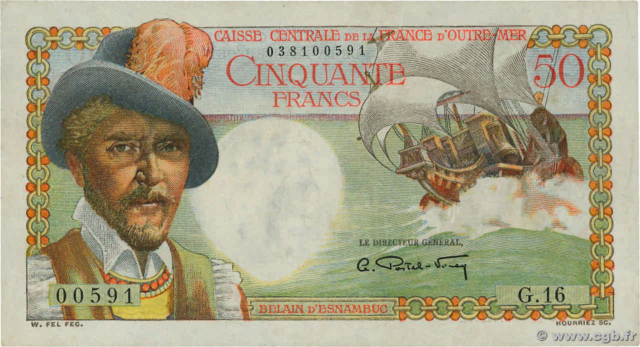 50 Francs Belain d Esnambuc FRENCH EQUATORIAL AFRICA  1946 P.23 XF+
