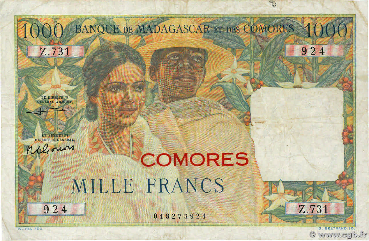 1000 Francs COMOROS  1963 P.05b VF