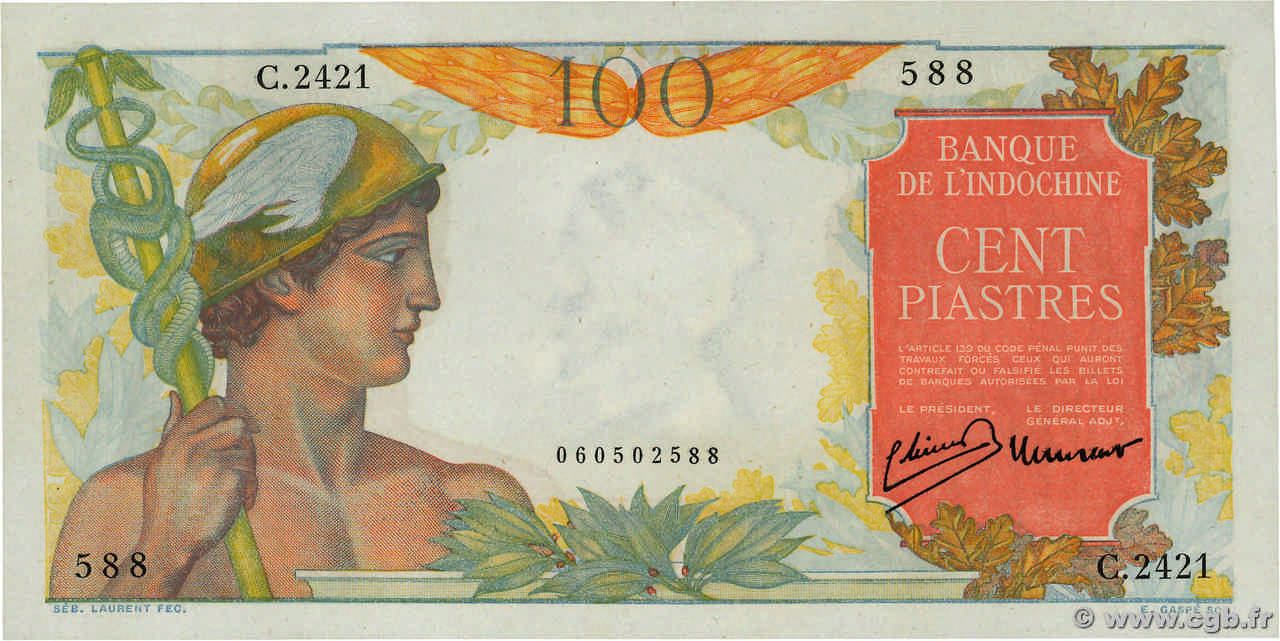 100 Piastres INDOCHINA  1947 P.082b SC+