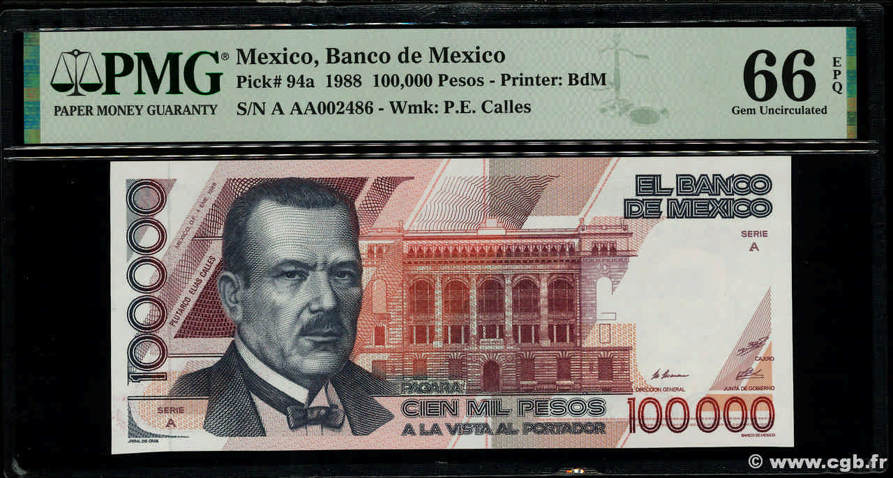 100000 Pesos Petit numéro MEXICO  1988 P.094a FDC