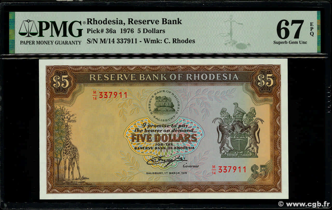 5 Dollars RHODESIA  1976 P.36a UNC