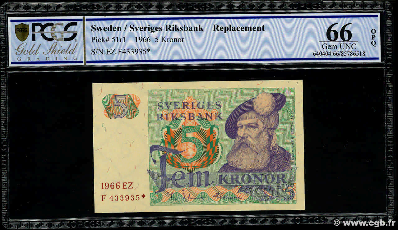 5 Kronor Remplacement SUÈDE  1966 P.51r1 NEUF