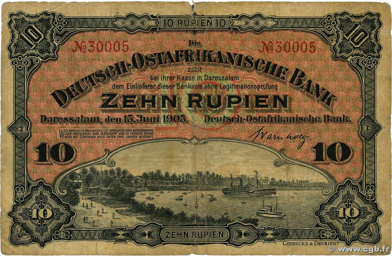 10 Rupien Deutsch Ostafrikanische Bank  1905 P.02 G