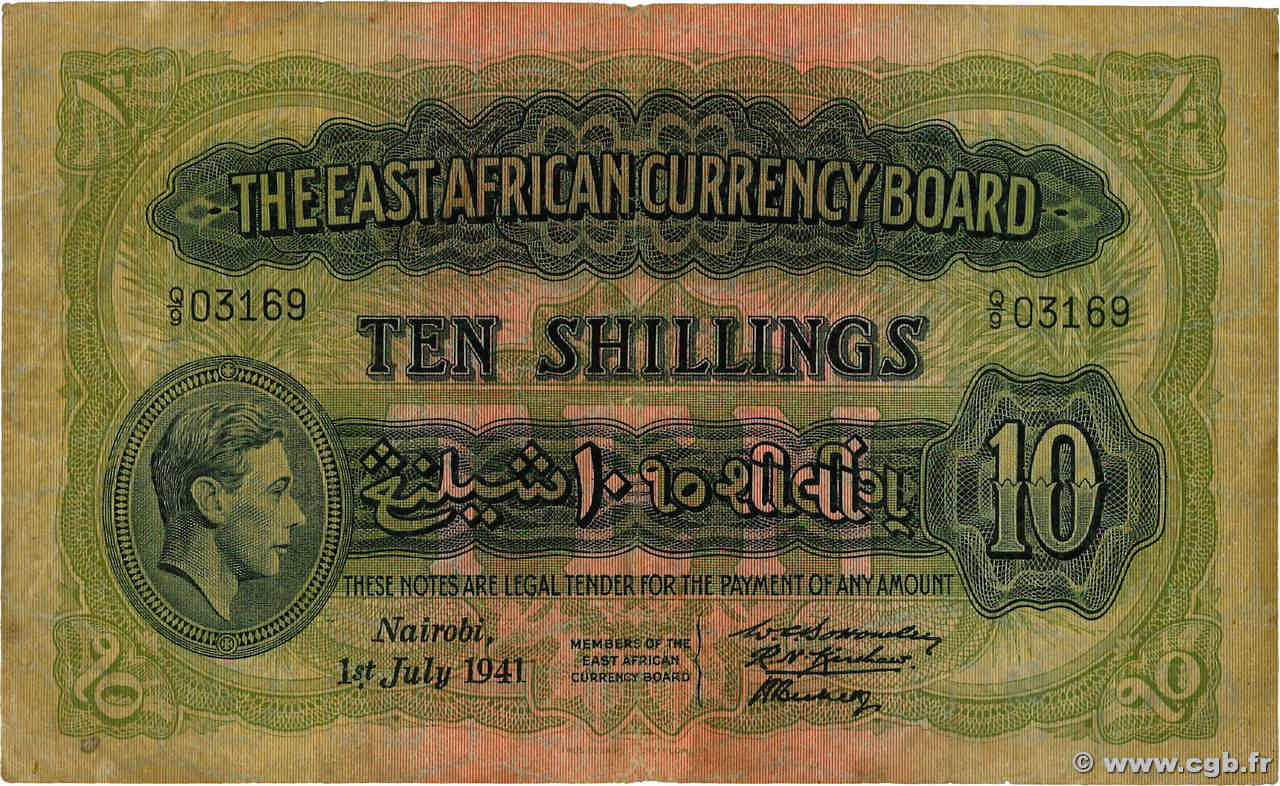 10 Shillings EAST AFRICA  1941 P.29a F