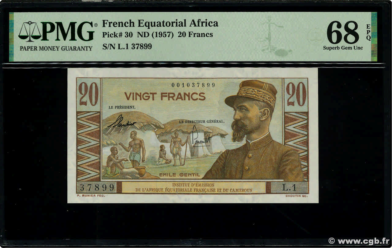 20 Francs Émile Gentil AFRIQUE ÉQUATORIALE FRANÇAISE  1957 P.30 UNC