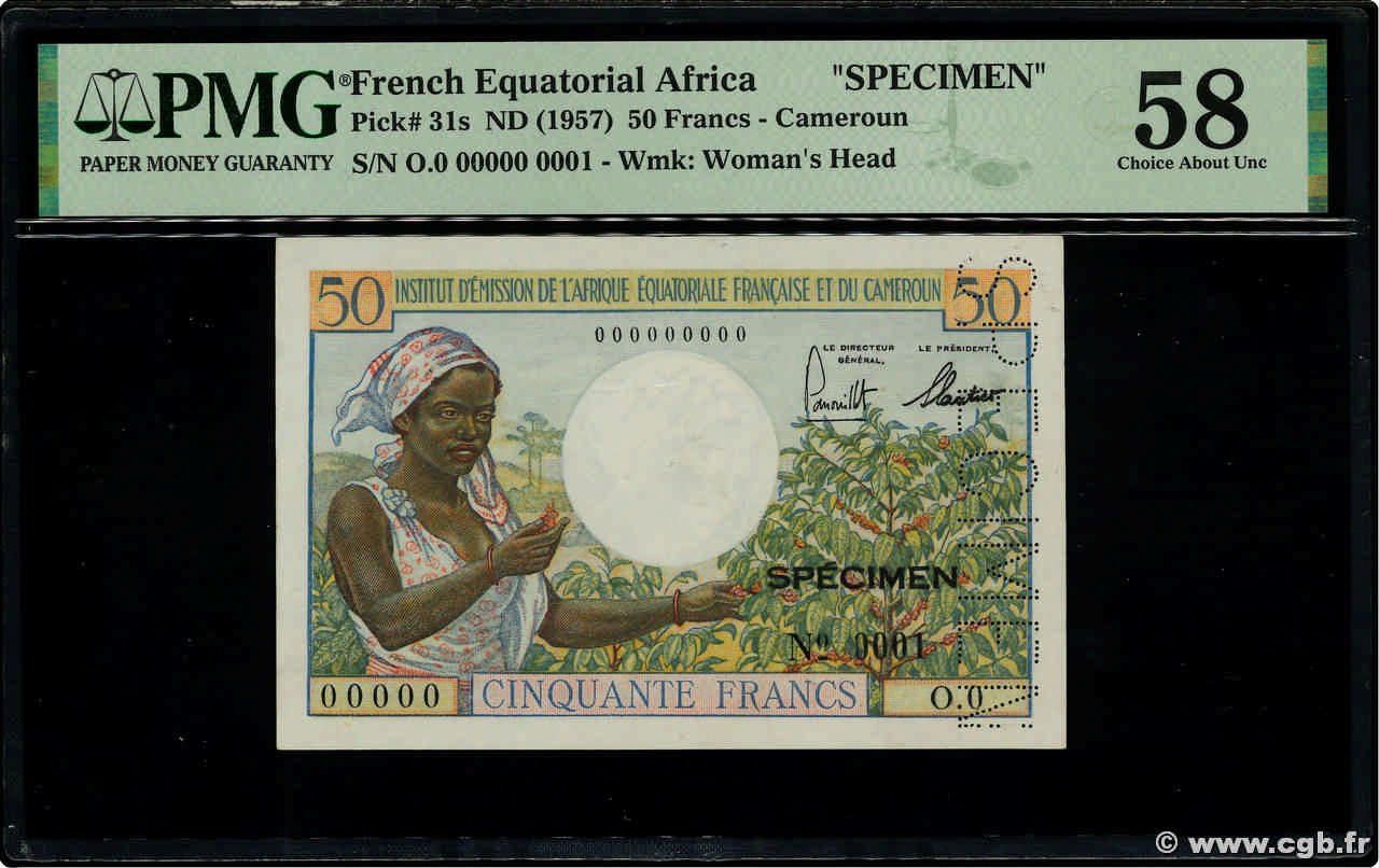 50 Francs Spécimen AFRIQUE ÉQUATORIALE FRANÇAISE  1957 P.31s fST