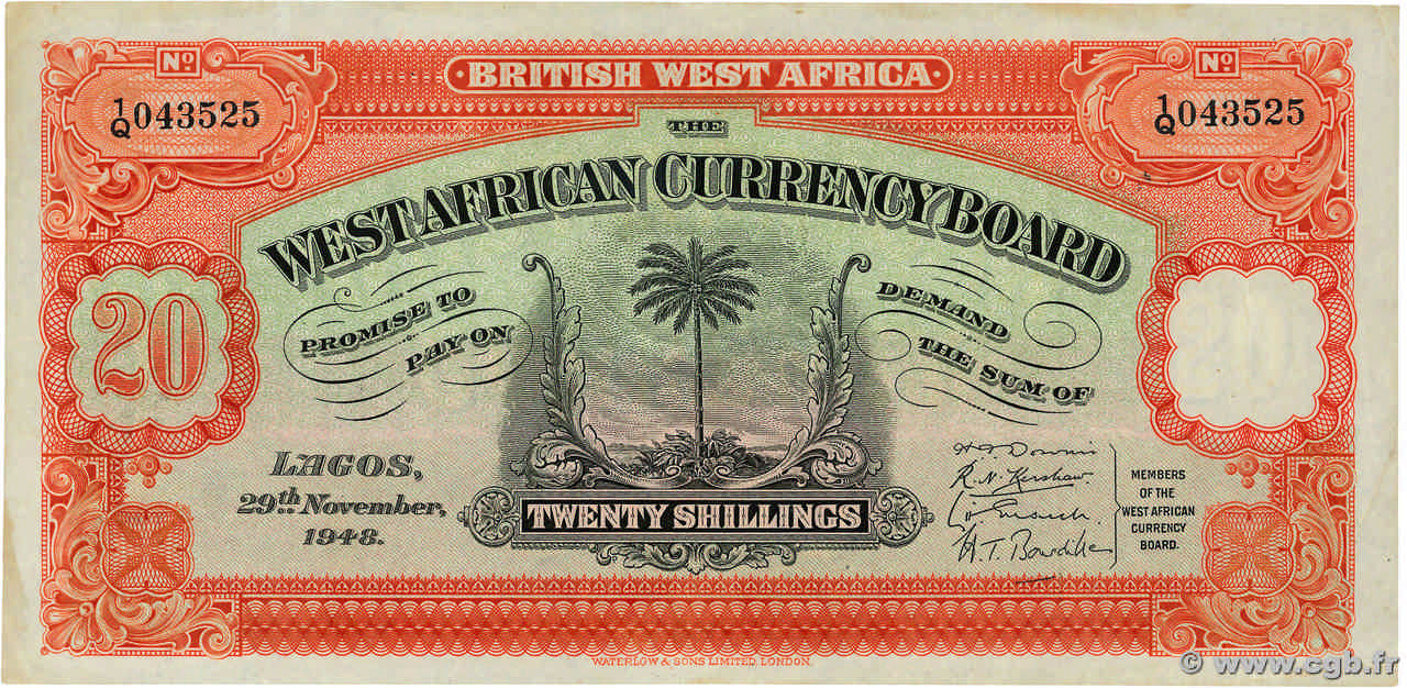 20 Shillings AFRICA DI L OVEST BRITANNICA  1948 P.08b q.SPL