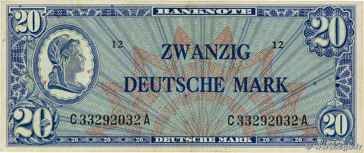 20 Deutsche Mark GERMAN FEDERAL REPUBLIC  1948 P.09a MBC