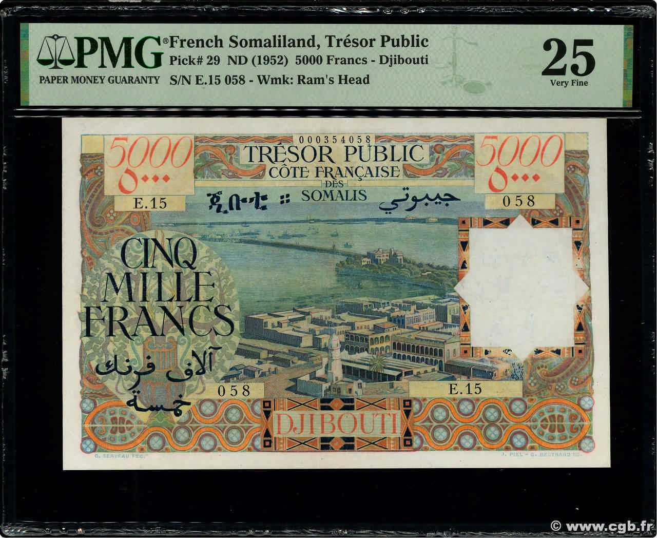 5000 Francs DJIBOUTI  1952 P.29 VF