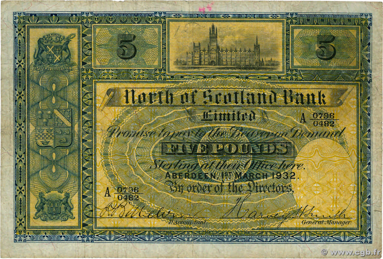 5 Pounds SCOTLAND  1932 PS.640b q.MB