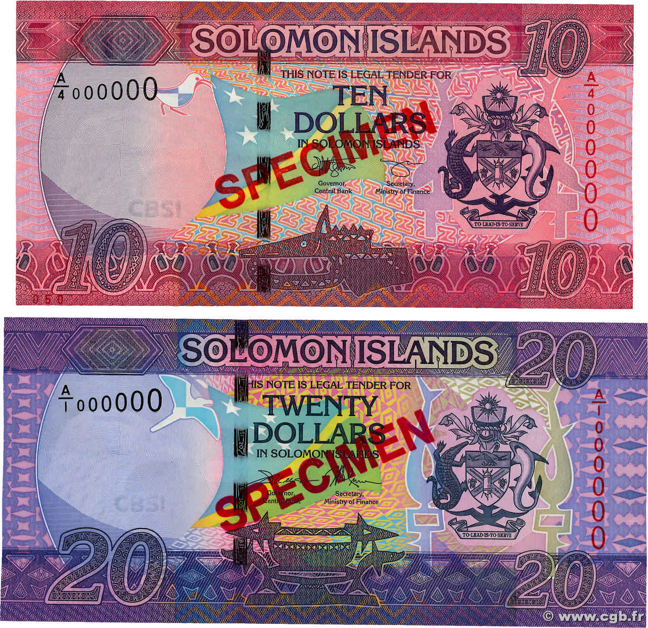10 et 20 Dollars Spécimen SOLOMON ISLANDS  2017 P.33s et P.34s UNC-