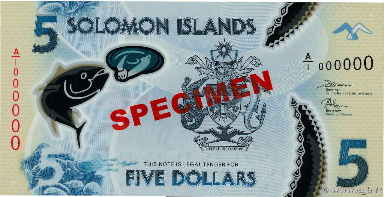 5 Dollars Spécimen ÎLES SALOMON  2019 P.38s NEUF