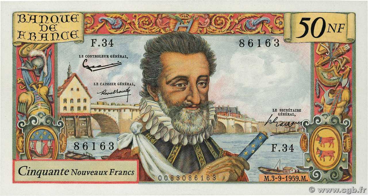 50 Nouveaux Francs HENRI IV FRANKREICH  1959 F.58.03 ST