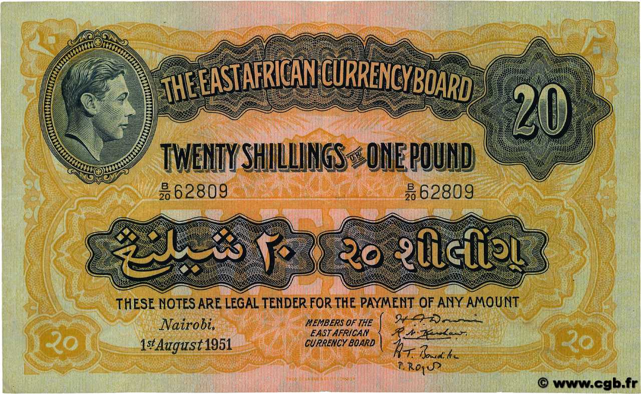 20 Shillings - 1 Pound AFRICA DI L EST BRITANNICA   1951 P.30b BB