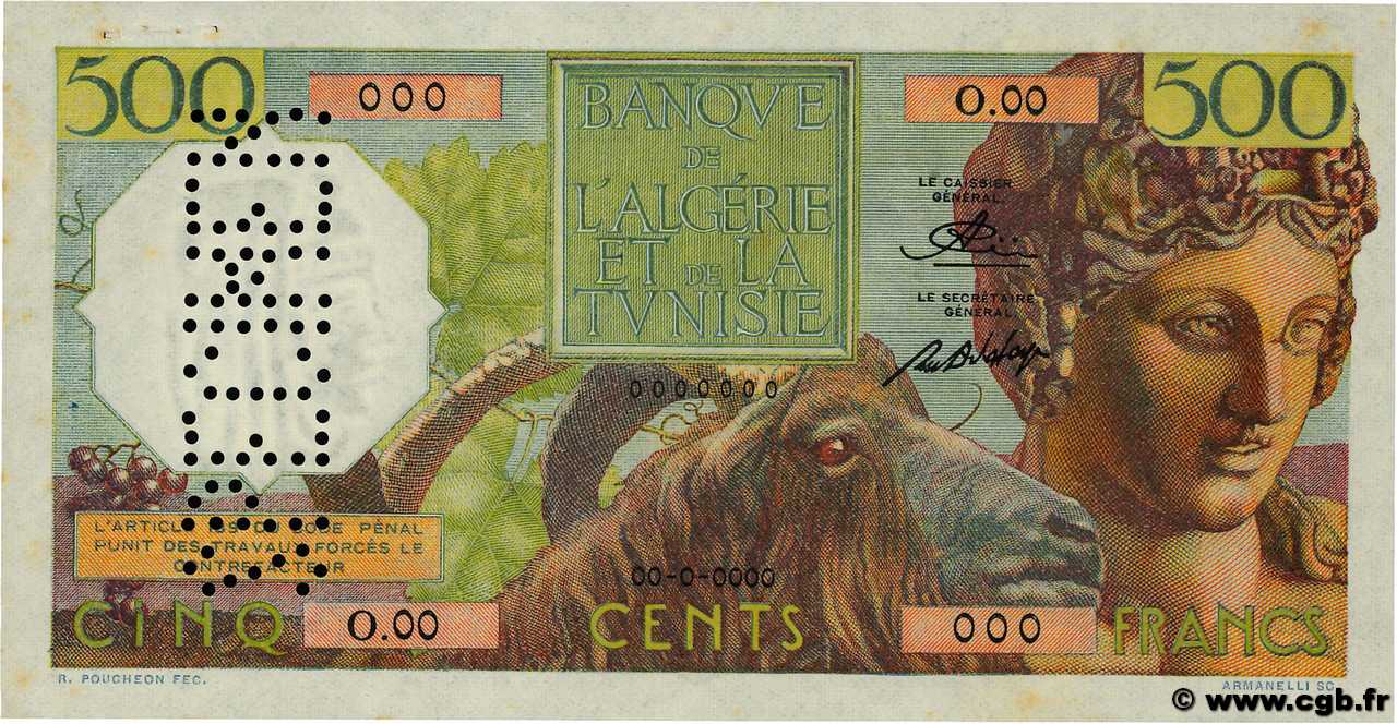 500 Francs Spécimen ALGERIA  1950 P.106s SPL