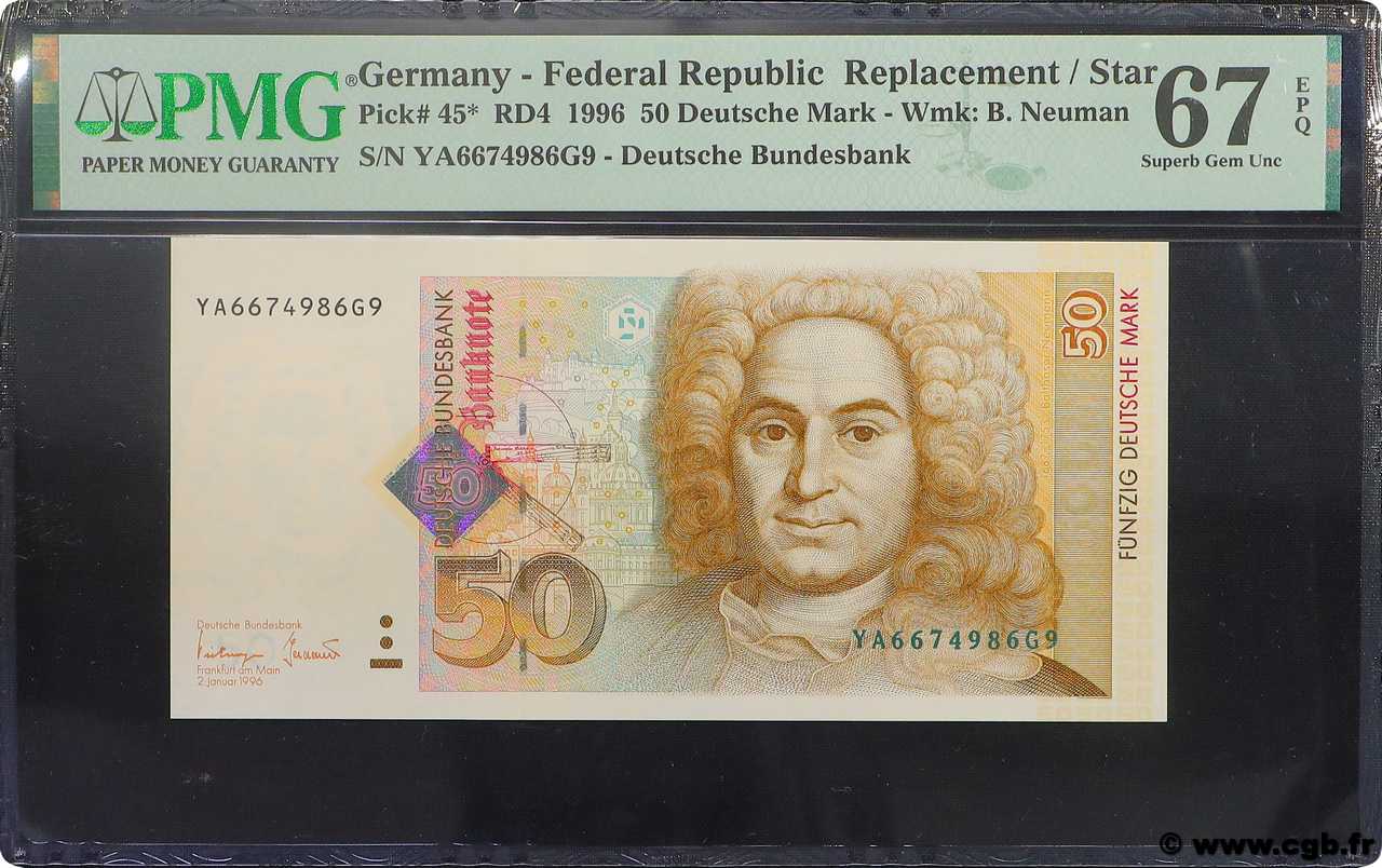 50 Deutsche Mark Remplacement GERMAN FEDERAL REPUBLIC  1996 P.45* FDC