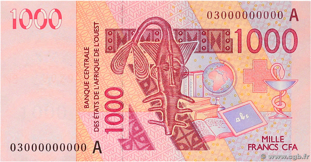 1000 Francs Spécimen WEST AFRIKANISCHE STAATEN  2003 P.115As  fST+