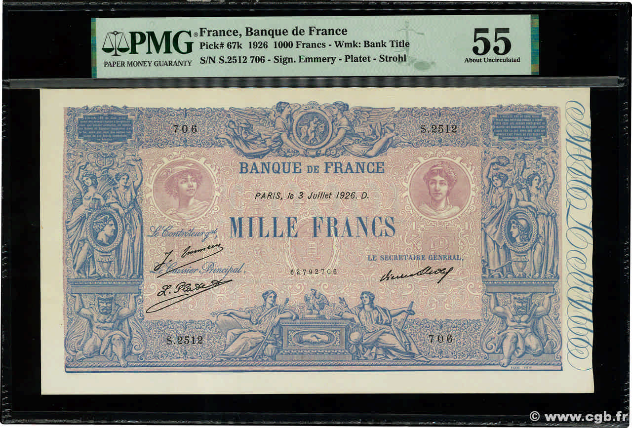 1000 Francs BLEU ET ROSE FRANCE  1926 F.36.43 AU