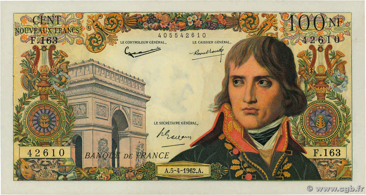 100 Nouveaux Francs BONAPARTE FRANCIA  1962 F.59.15 q.AU