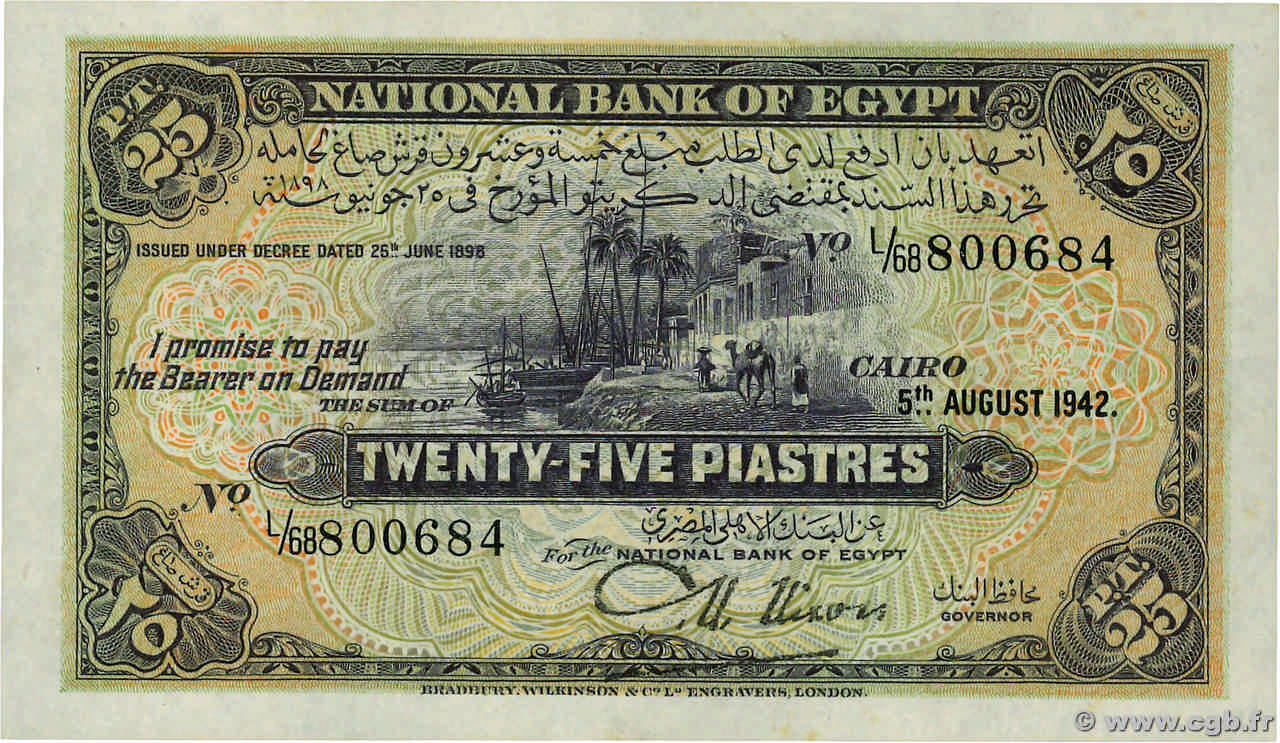 25 Piastres EGIPTO  1942 P.010c SC+