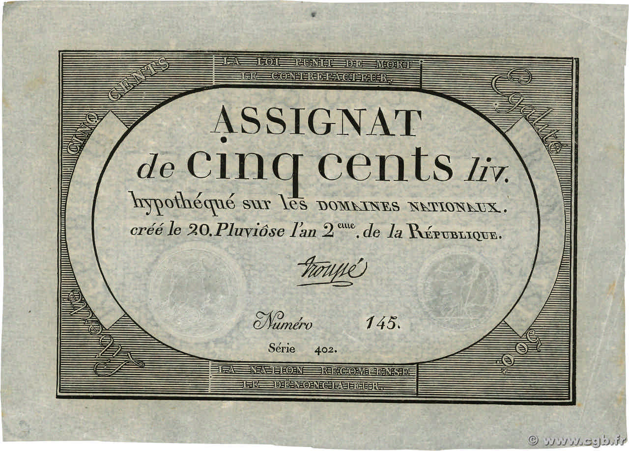 500 Livres  FRANCE  1794 Ass.47a SPL