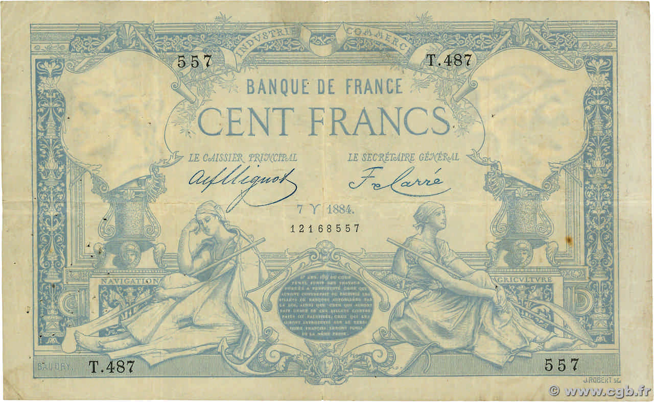 100 Francs type 1882 - À filigrane dégagé FRANCIA  1884 F.A48.04 BC+