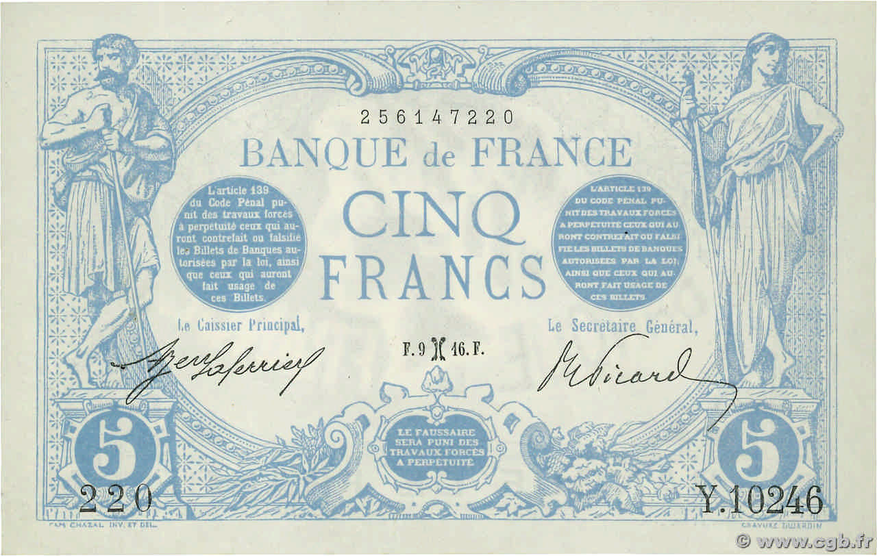 5 Francs BLEU FRANCIA  1916 F.02.36 SC