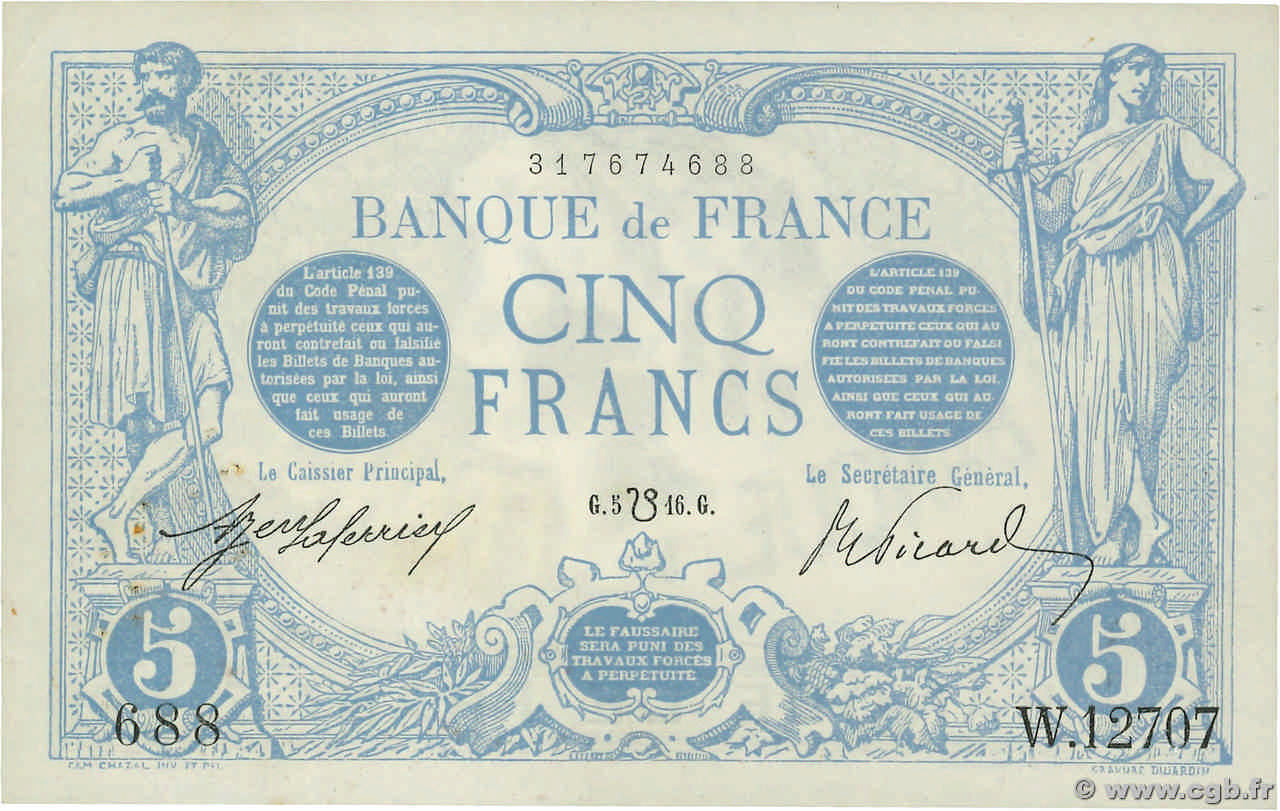 5 Francs BLEU lion inversé FRANCIA  1916 F.02bis.04 EBC