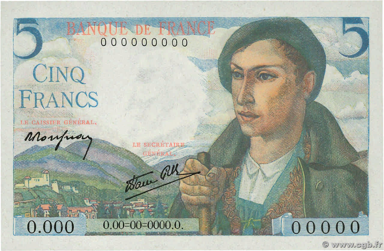 5 Francs BERGER Spécimen FRANCIA  1943 F.05.01S q.FDC