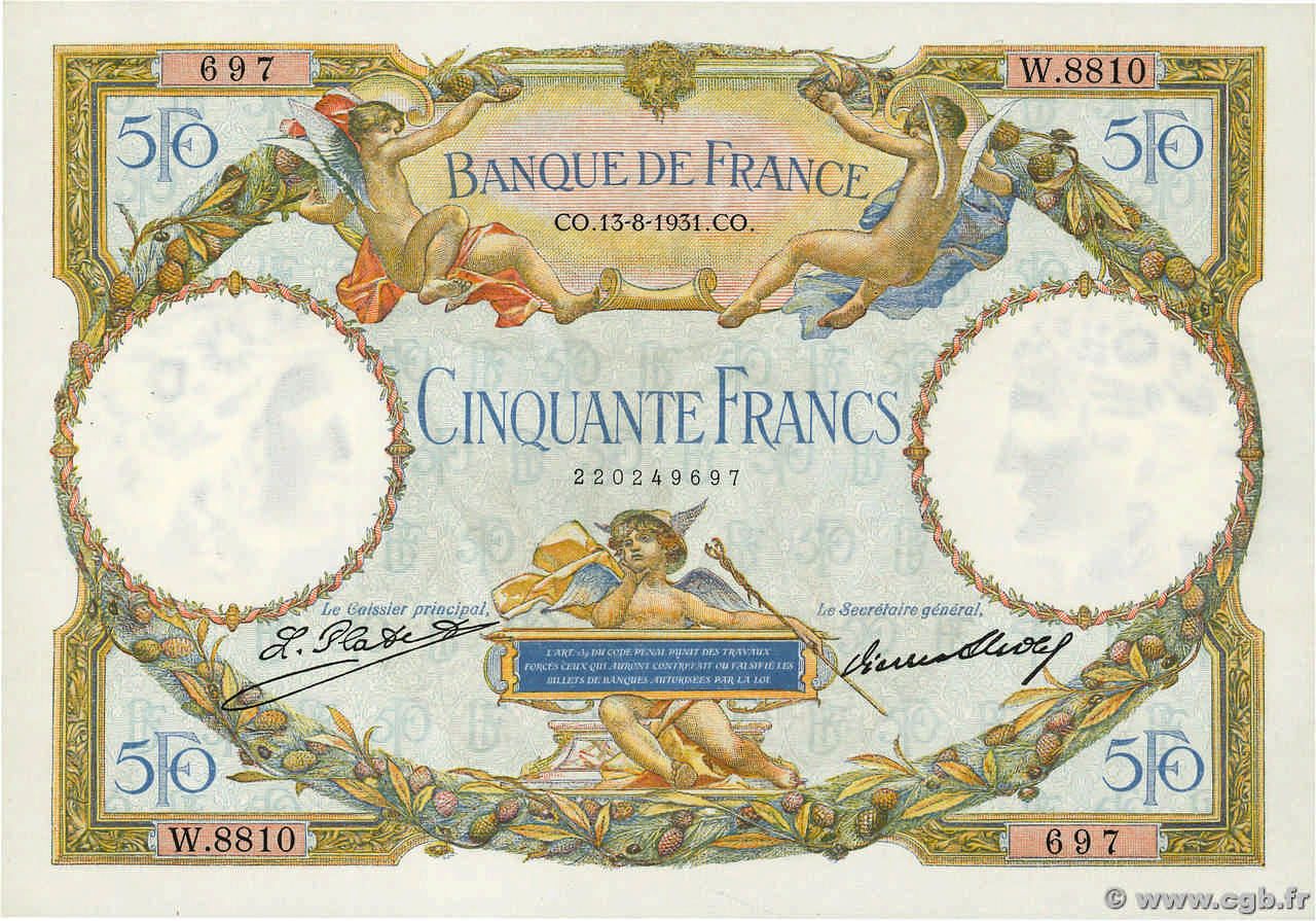 50 Francs LUC OLIVIER MERSON type modifié FRANCE  1931 F.16.02 pr.SPL